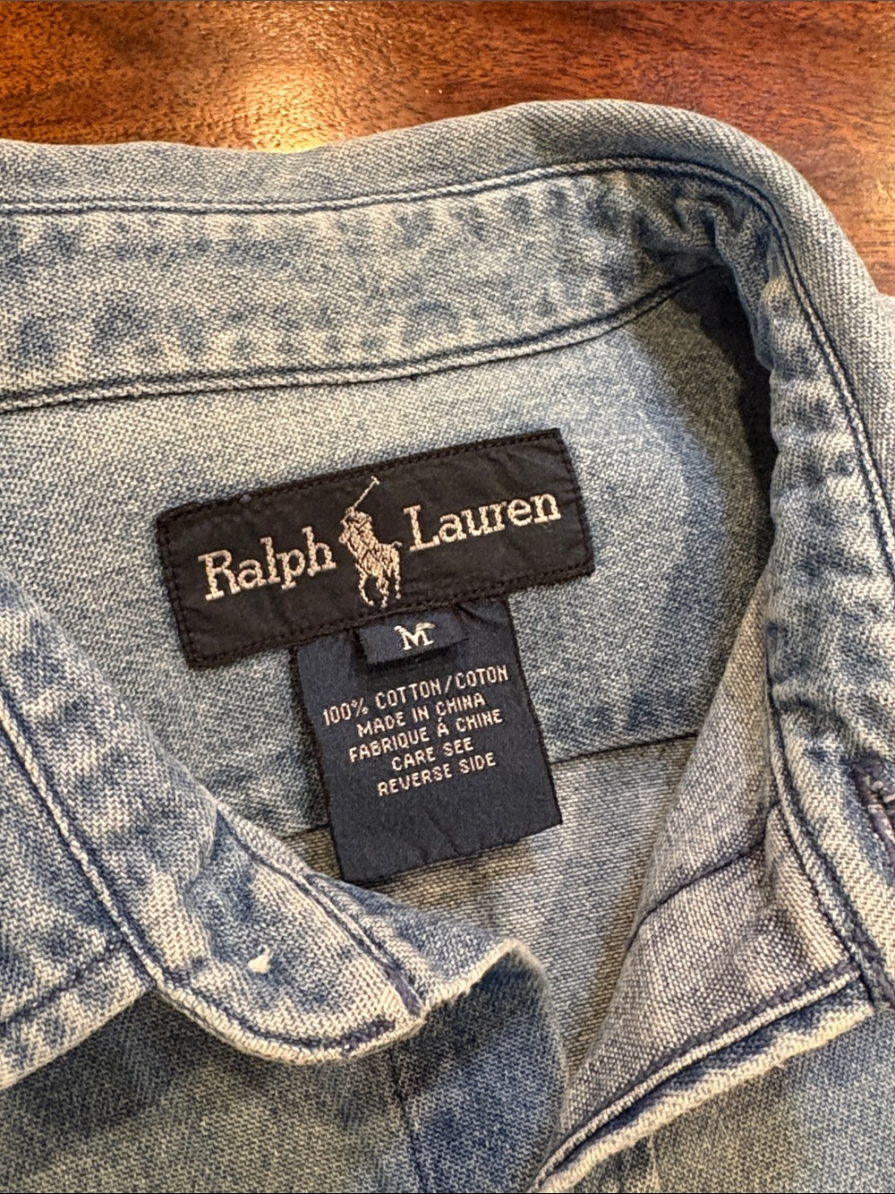 Vintage Ralph Lauren 90s Light Blue Denim Button-Front Workshirt Unisex Medium - Picture 7 of 10